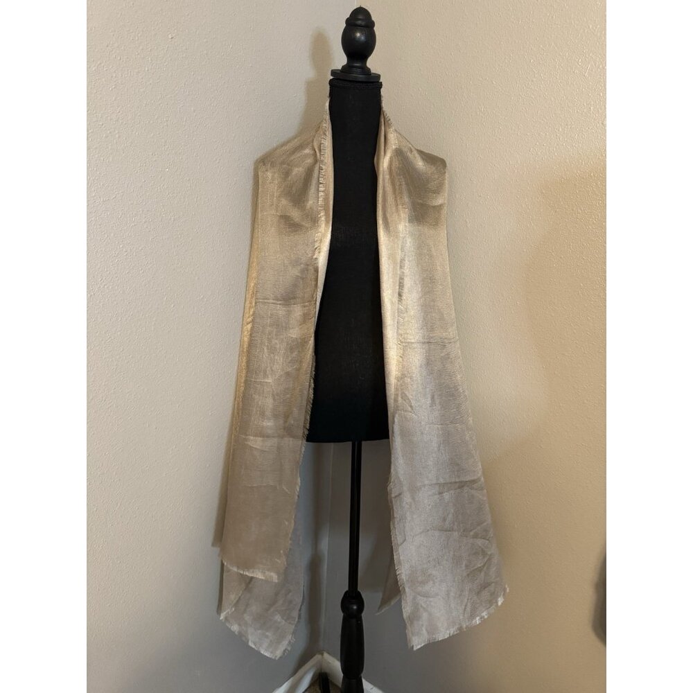 NORDSTROM Sheer Silk Blend Wrap Scarf  Gold Fringe Hem 80” X 28” $79 - Picture 6 of 9